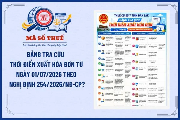 Bảng tra cứu thời điểm xuất hóa đơn từ ngày 01/07/2026 theo Nghị định 254/2026/NĐ-CP