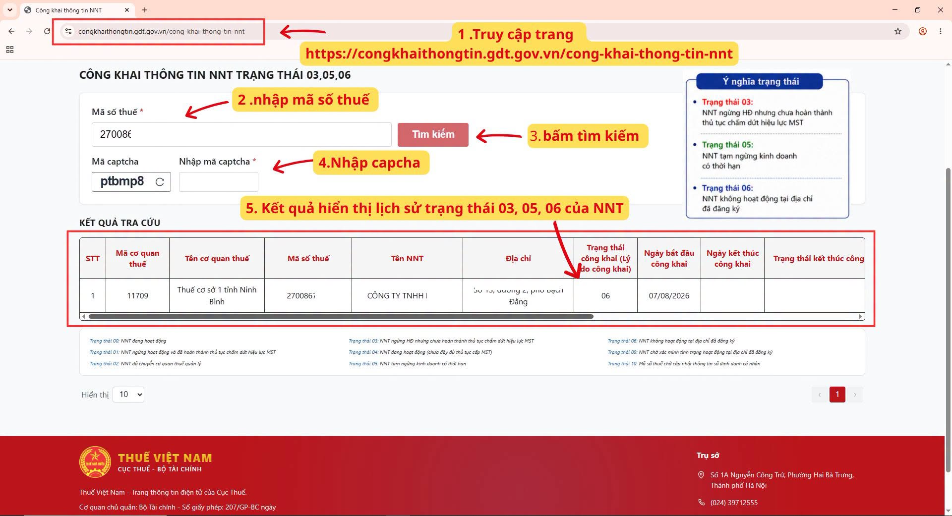 CỤC THUẾ BỔ SUNG CHỨC NĂNG KIỂM TRA LỊCH SỬ TRẠNG THÁI 03, 05, 06